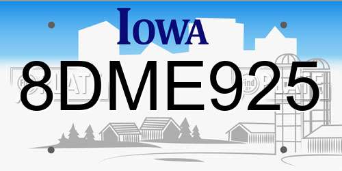 8DME925 Iowa License Plate