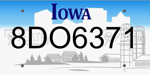 8DO6371 Iowa License Plate