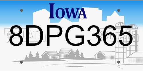 8DPG365 Iowa License Plate