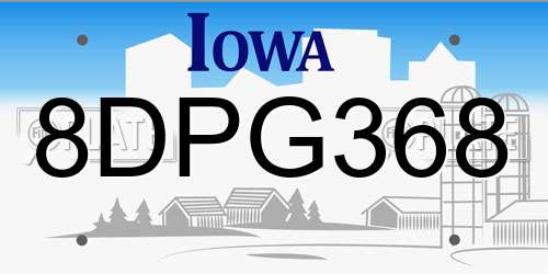 8DPG368 Iowa License Plate