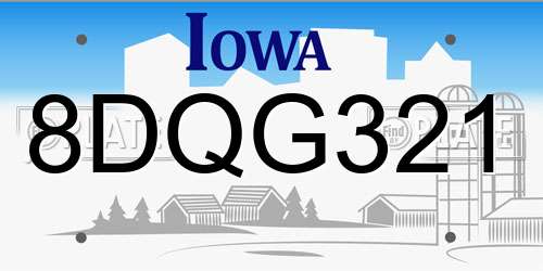 8DQG321 Iowa License Plate