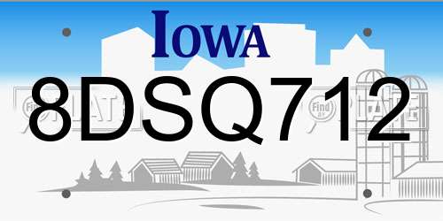 8DSQ712 Iowa License Plate