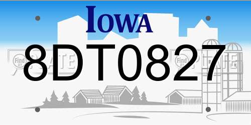 8DT0827 Iowa License Plate