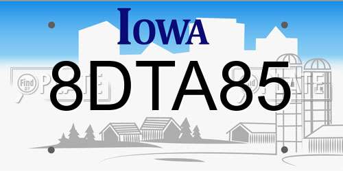 8DTA85 Iowa License Plate