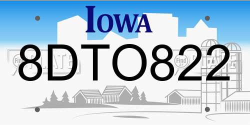 8DTO822 Iowa License Plate
