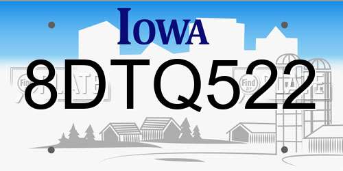 8DTQ522 Iowa License Plate