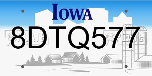 8DTQ577 Iowa License Plate