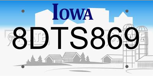8DTS869 Iowa License Plate