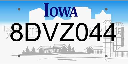 8DVZ044 Iowa License Plate