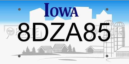 8DZA85 Iowa License Plate