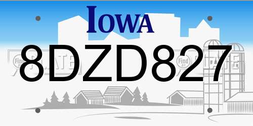 8DZD827 Iowa License Plate