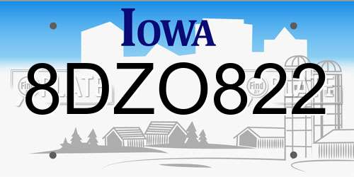 8DZO822 Iowa License Plate