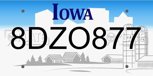8DZO877 Iowa License Plate