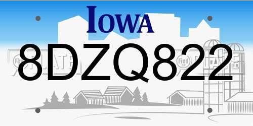 8DZQ822 Iowa License Plate