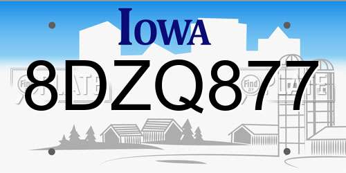 8DZQ877 Iowa License Plate