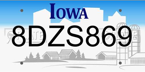 8DZS869 Iowa License Plate