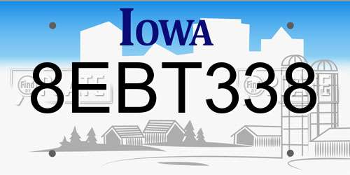 8EBT338 Iowa License Plate