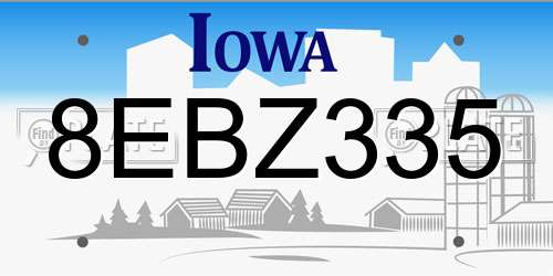 8EBZ335 Iowa License Plate