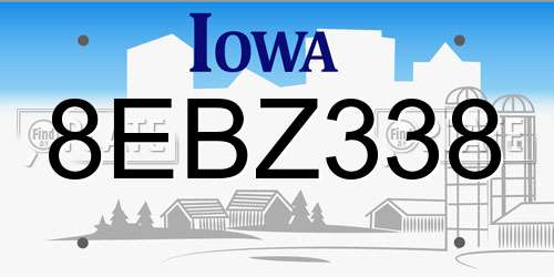 8EBZ338 Iowa License Plate