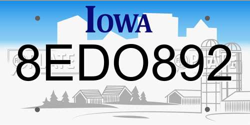 8EDO892 Iowa License Plate