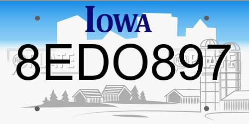 8EDO897 Iowa License Plate