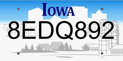 8EDQ892 Iowa License Plate