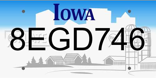 8EGD746 Iowa License Plate