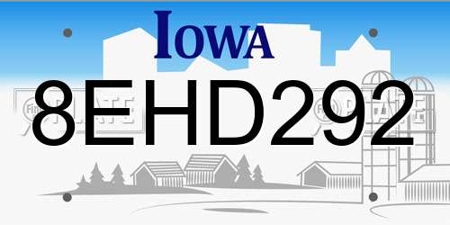 8EHD292 Iowa License Plate