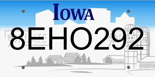 8EHO292 Iowa License Plate