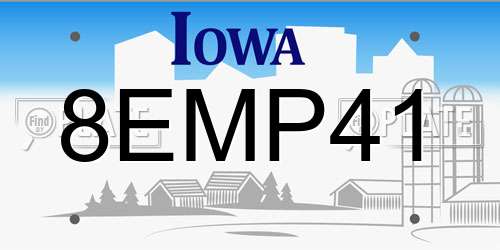 8EMP41 Iowa License Plate