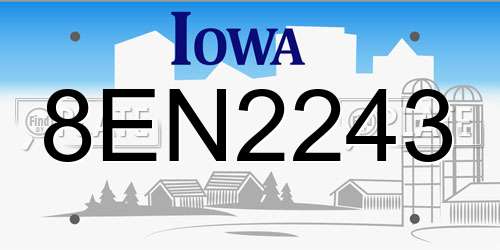 8EN2243 Iowa License Plate