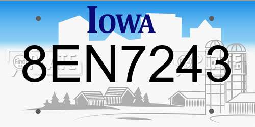 8EN7243 Iowa License Plate