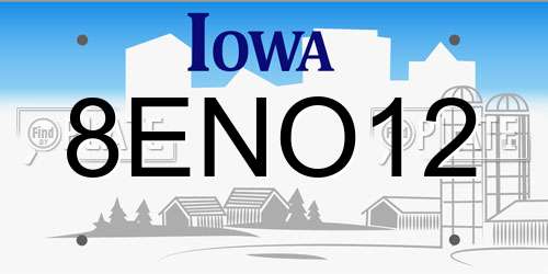 8ENO12 Iowa License Plate