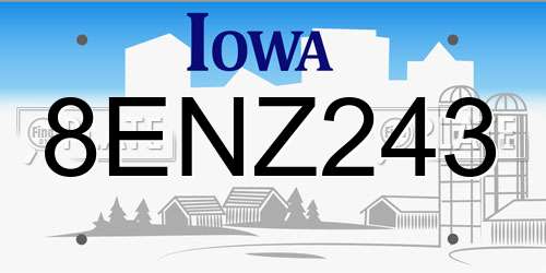 8ENZ243 Iowa License Plate