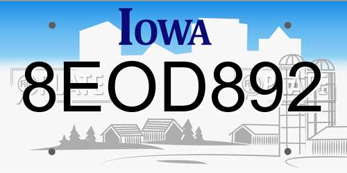 8EOD892 Iowa License Plate
