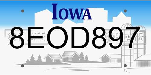 8EOD897 Iowa License Plate