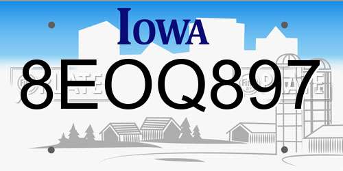 8EOQ897 Iowa License Plate