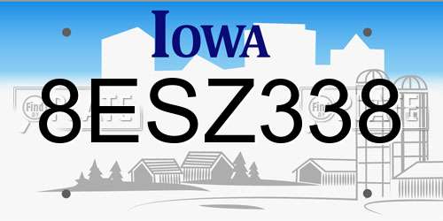 8ESZ338 Iowa License Plate