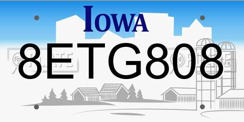 8ETG808 Iowa License Plate