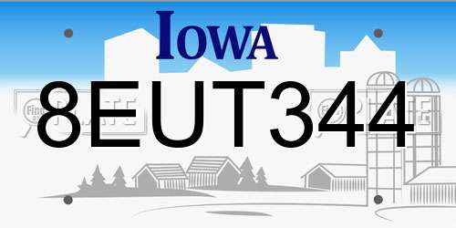8EUT344 Iowa License Plate