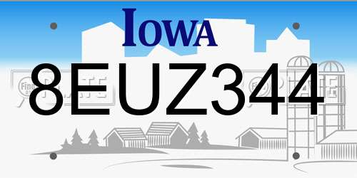 8EUZ344 Iowa License Plate