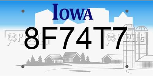 8F74T7 Iowa License Plate