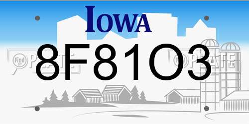 8F81O3 Iowa License Plate