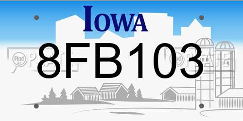 8FB103 Iowa License Plate