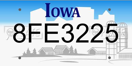 8FE3225 Iowa License Plate