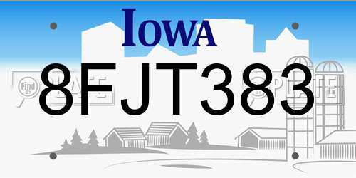 8FJT383 Iowa License Plate