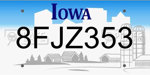 8FJZ353 Iowa License Plate