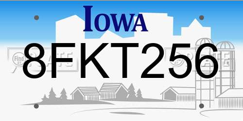 8FKT256 Iowa License Plate