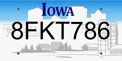 8FKT786 Iowa License Plate
