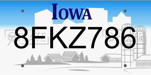 8FKZ786 Iowa License Plate